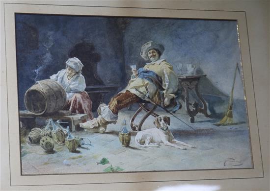 Italian School c.1900, watercolour, tavern interior, indistinctly signed, 21 x 31cm